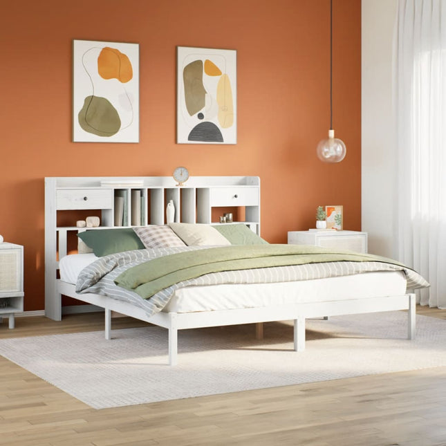 Bed met boekenkast zonder matras grenenhout wit 180x200 cm