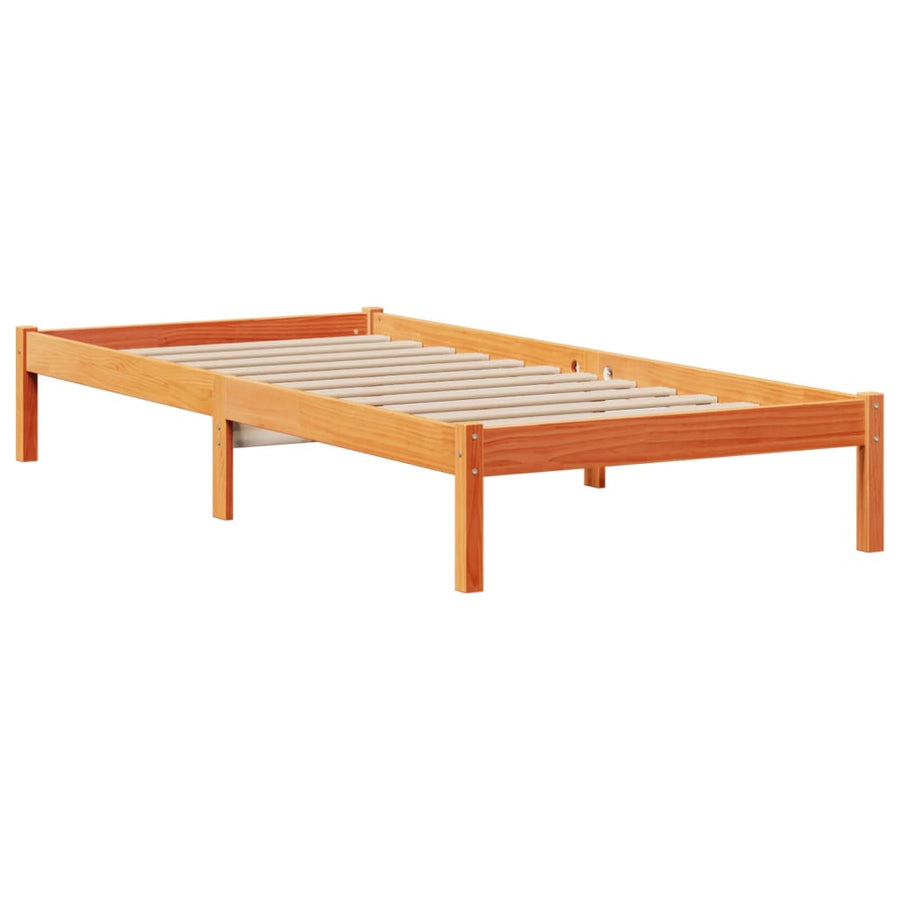 Bed met boekenkast zonder matras grenenhout wasbruin 75x190 cm