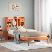 Bed met boekenkast grenenhout wasbruin 75x190 cm