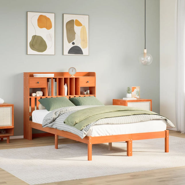 Bed met boekenkast zonder matras grenenhout wasbruin 120x190 cm