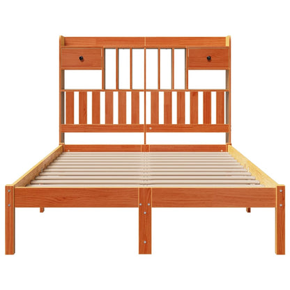 Bed met boekenkast zonder matras grenenhout wasbruin 135x190 cm