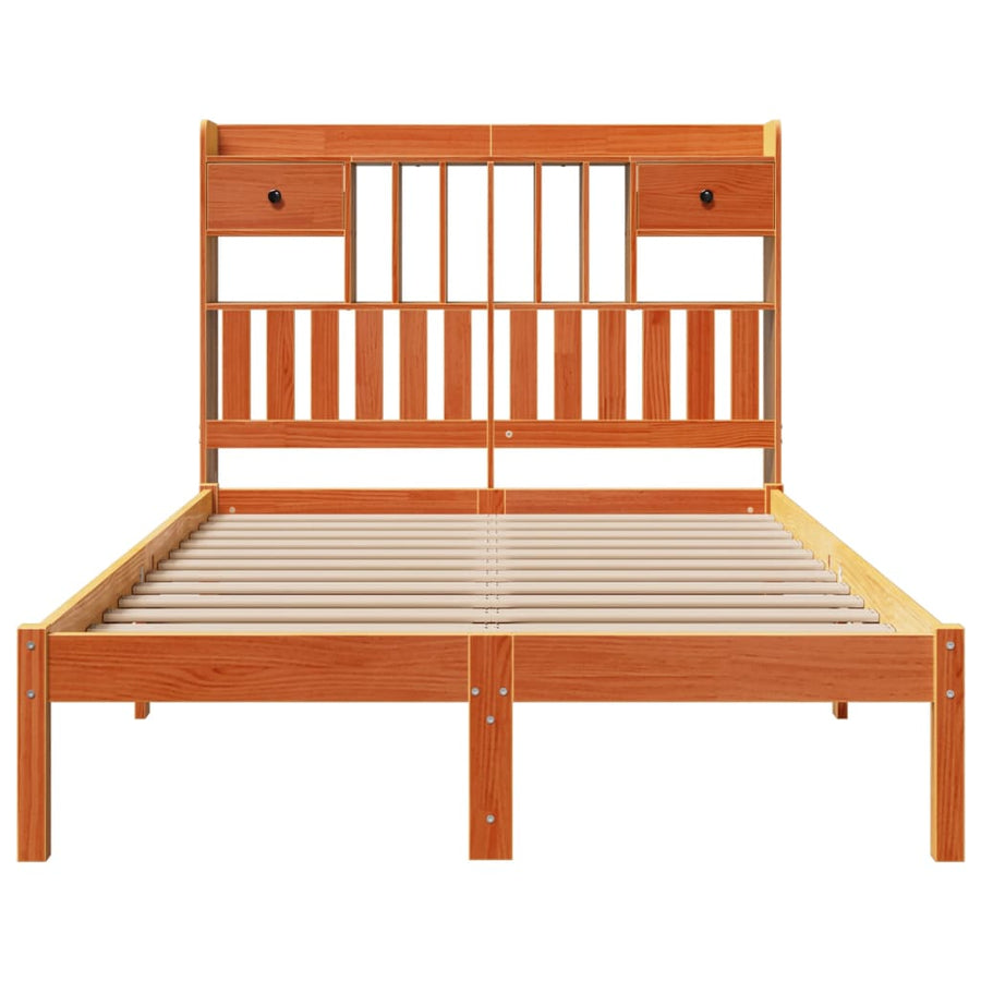 Bed met boekenkast zonder matras grenenhout wasbruin 135x190 cm