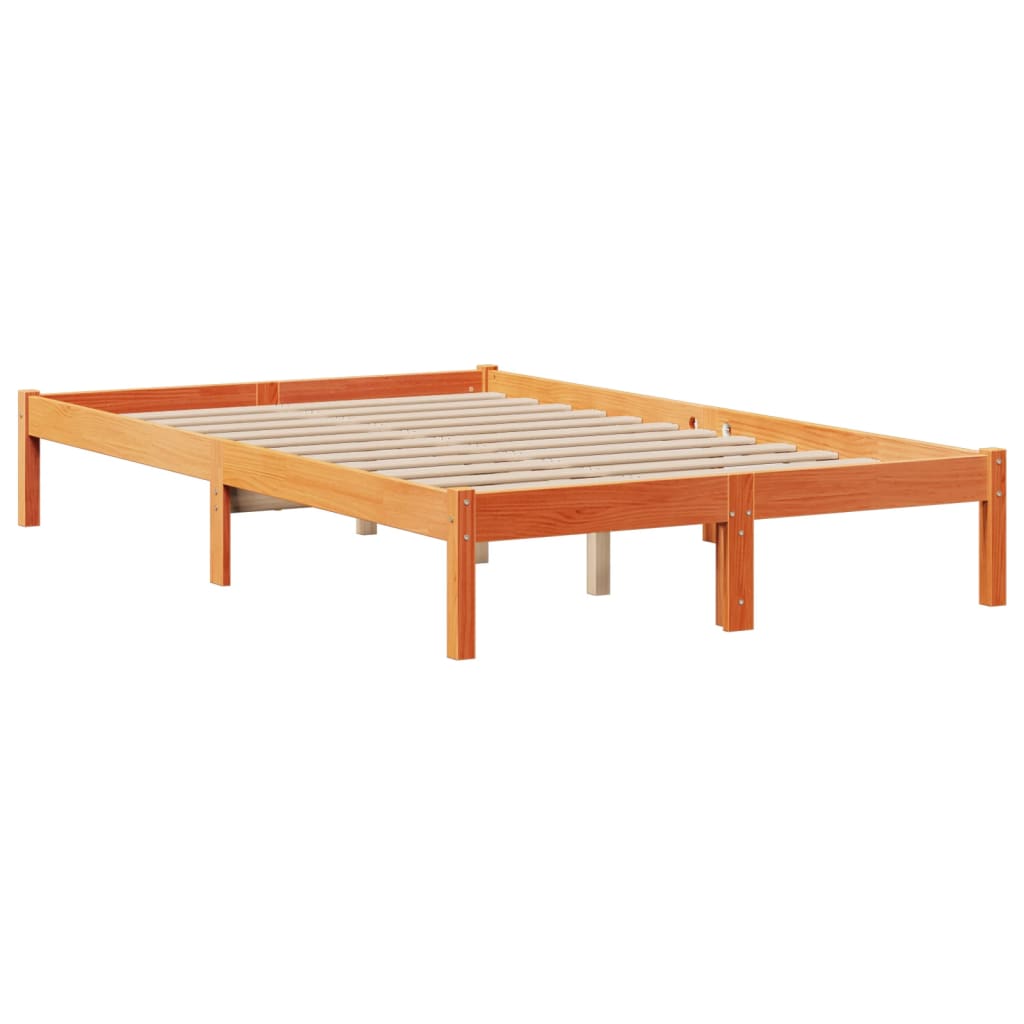 Bed met boekenkast zonder matras grenenhout wasbruin 135x190 cm