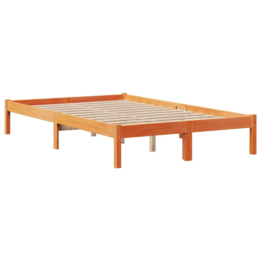 Bed met boekenkast zonder matras grenenhout wasbruin 135x190 cm