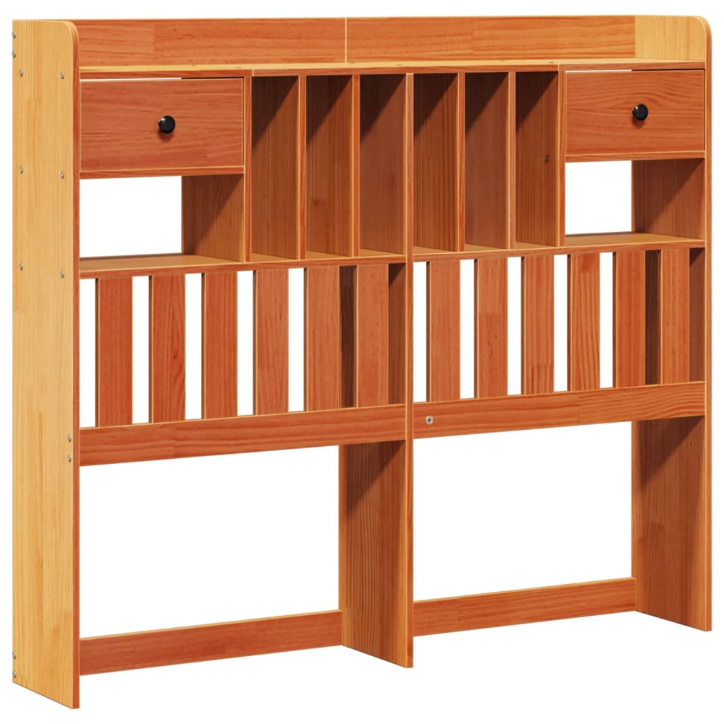 Bed met boekenkast zonder matras grenenhout wasbruin 135x190 cm