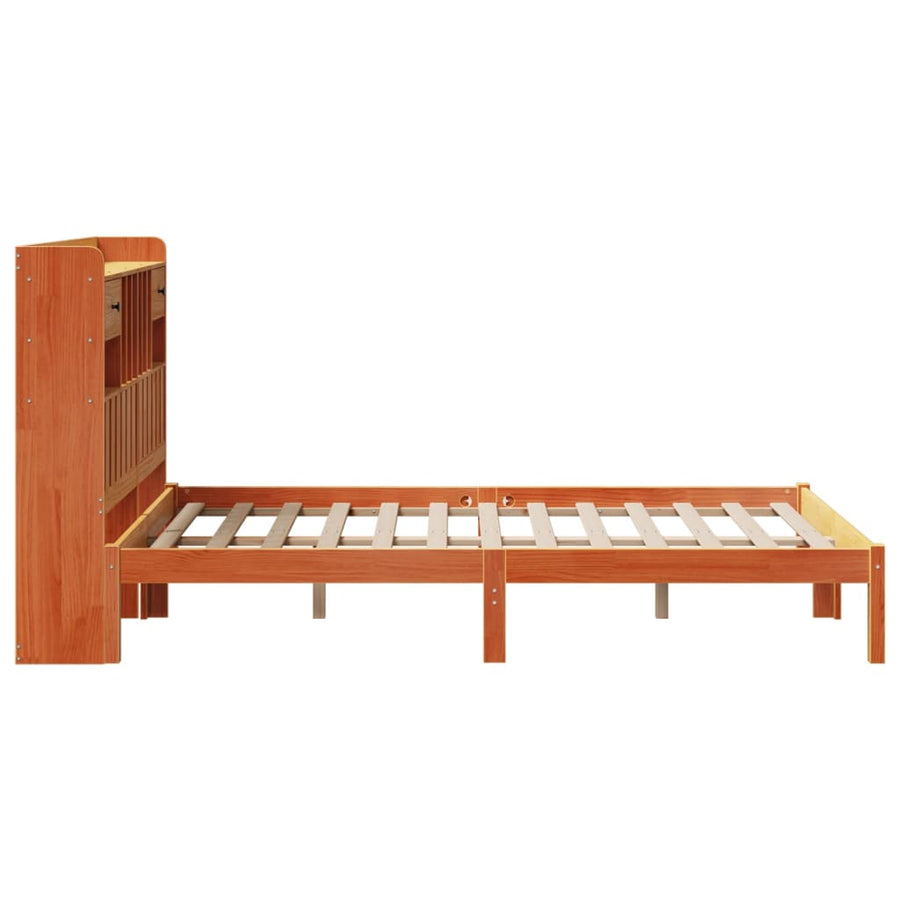 Bed met boekenkast zonder matras grenenhout wasbruin 135x190 cm