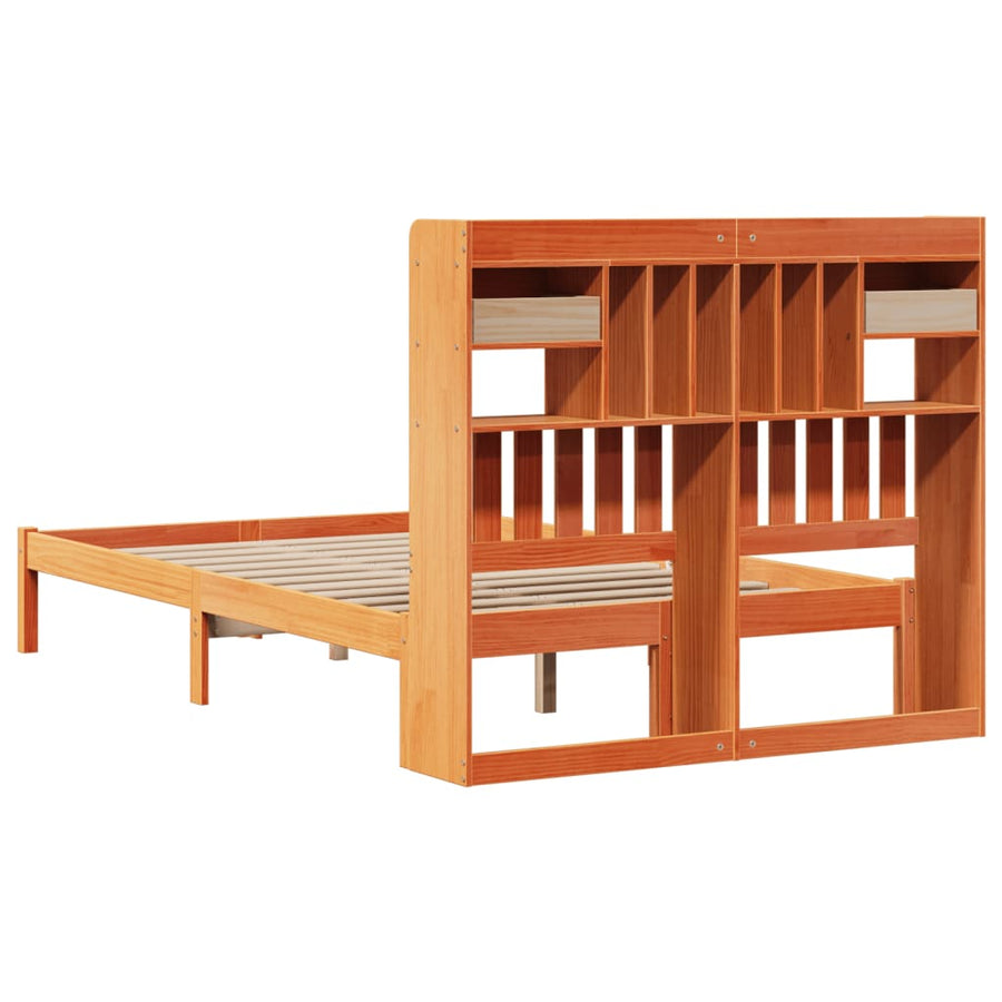 Bed met boekenkast zonder matras grenenhout wasbruin 135x190 cm