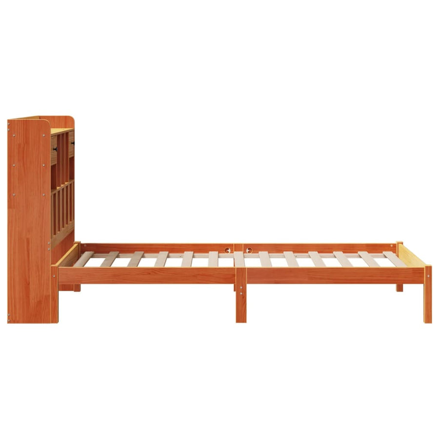 Bed met boekenkast zonder matras grenenhout wasbruin 100x200 cm