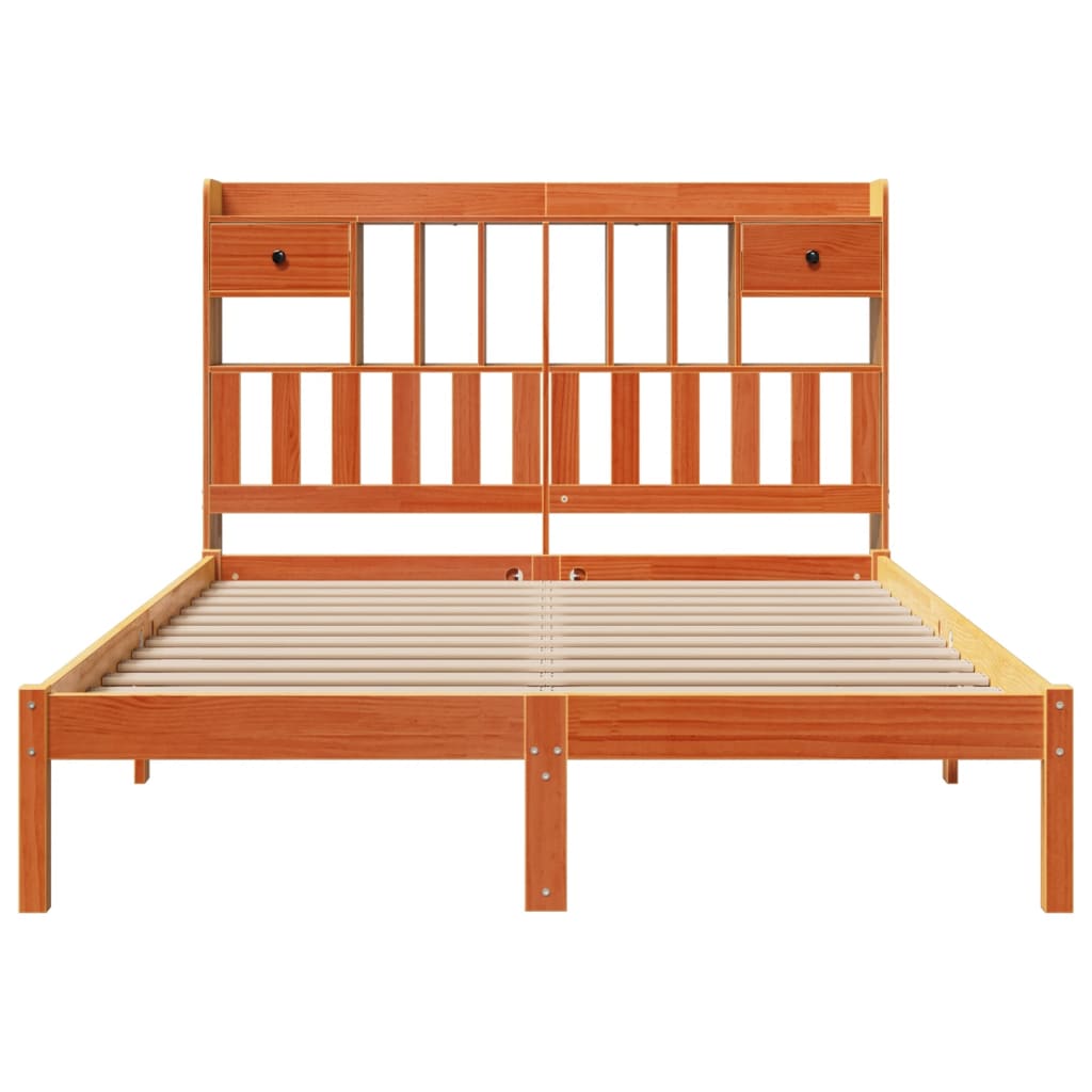 Bed met boekenkast zonder matras grenenhout wasbruin 140x200 cm