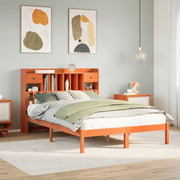 Bed 140x200 cm grenenhout wasbruin met boekenkast