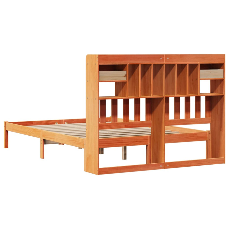 Bed met boekenkast zonder matras grenenhout wasbruin 150x200 cm