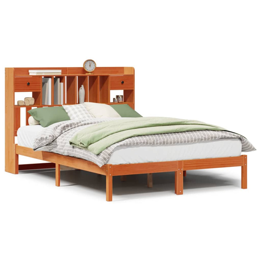 Bed met boekenkast zonder matras grenenhout wasbruin 160x200 cm
