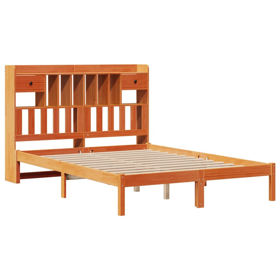 Bed met boekenkast zonder matras grenenhout wasbruin 160x200 cm