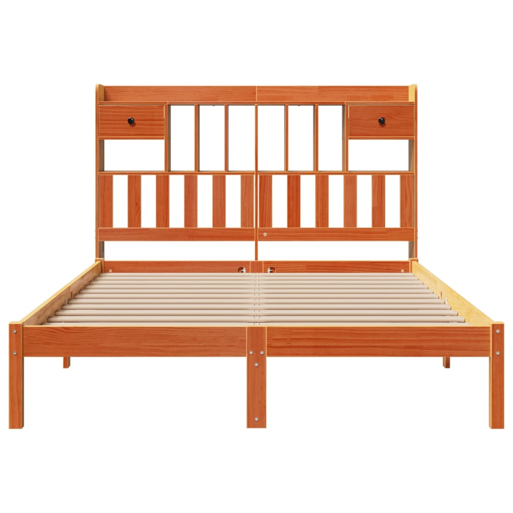 Bed met boekenkast zonder matras grenenhout wasbruin 160x200 cm