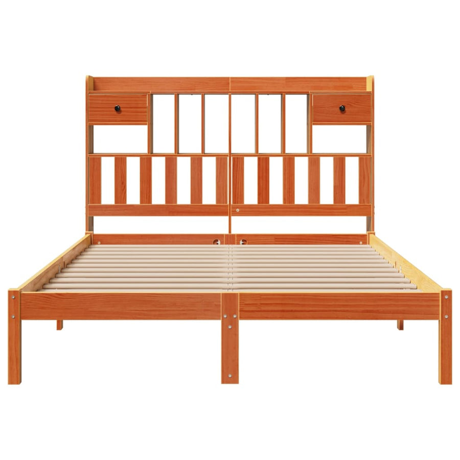 Bed met boekenkast zonder matras grenenhout wasbruin 160x200 cm
