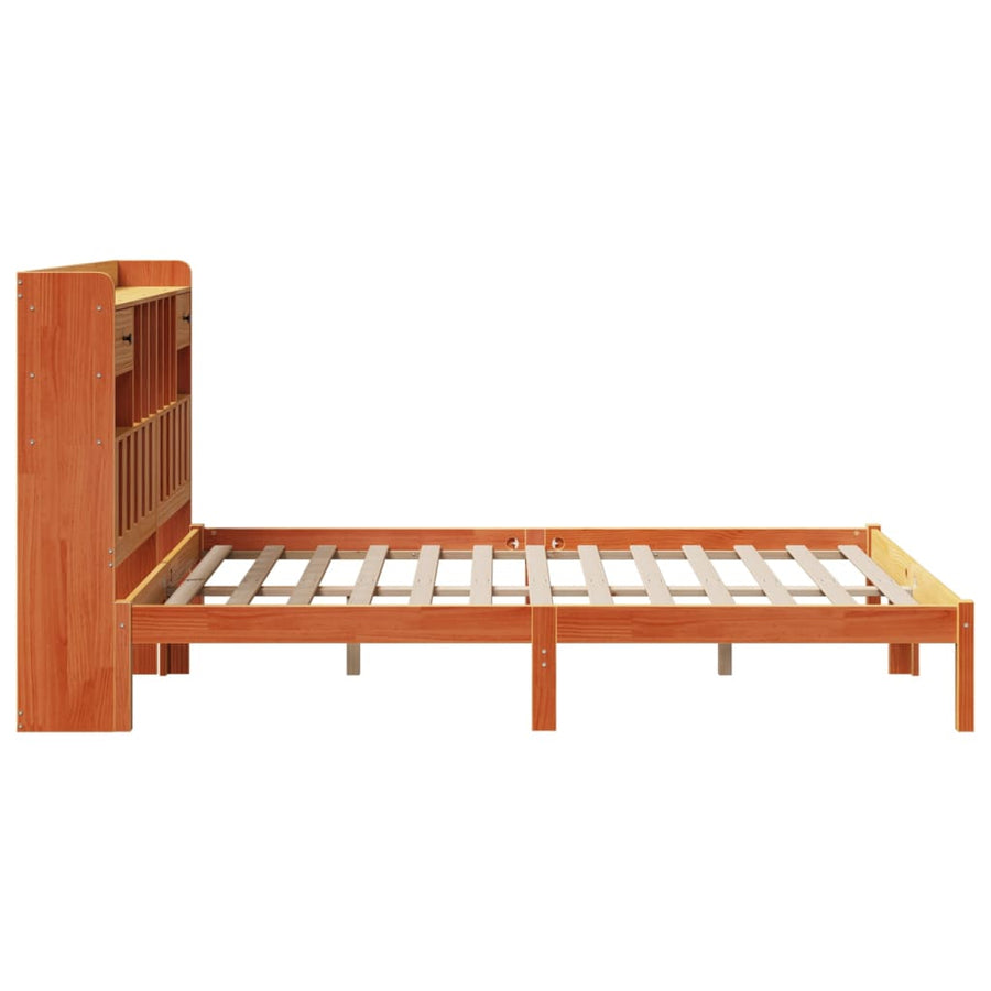 Bed met boekenkast zonder matras grenenhout wasbruin 160x200 cm