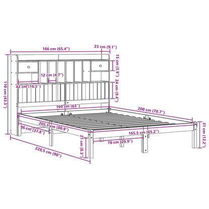 Bed met boekenkast zonder matras grenenhout wasbruin 160x200 cm