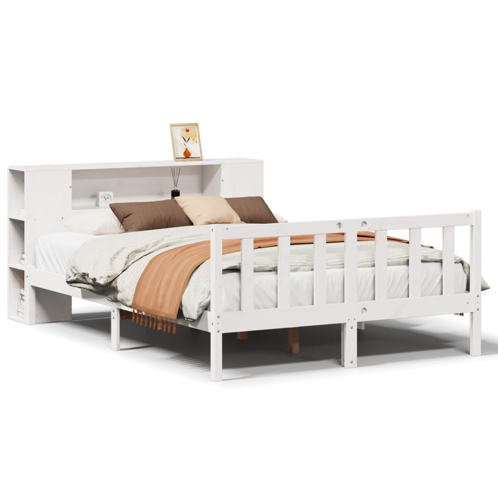 Bed met boekenkast zonder matras grenenhout wit 120x190 cm