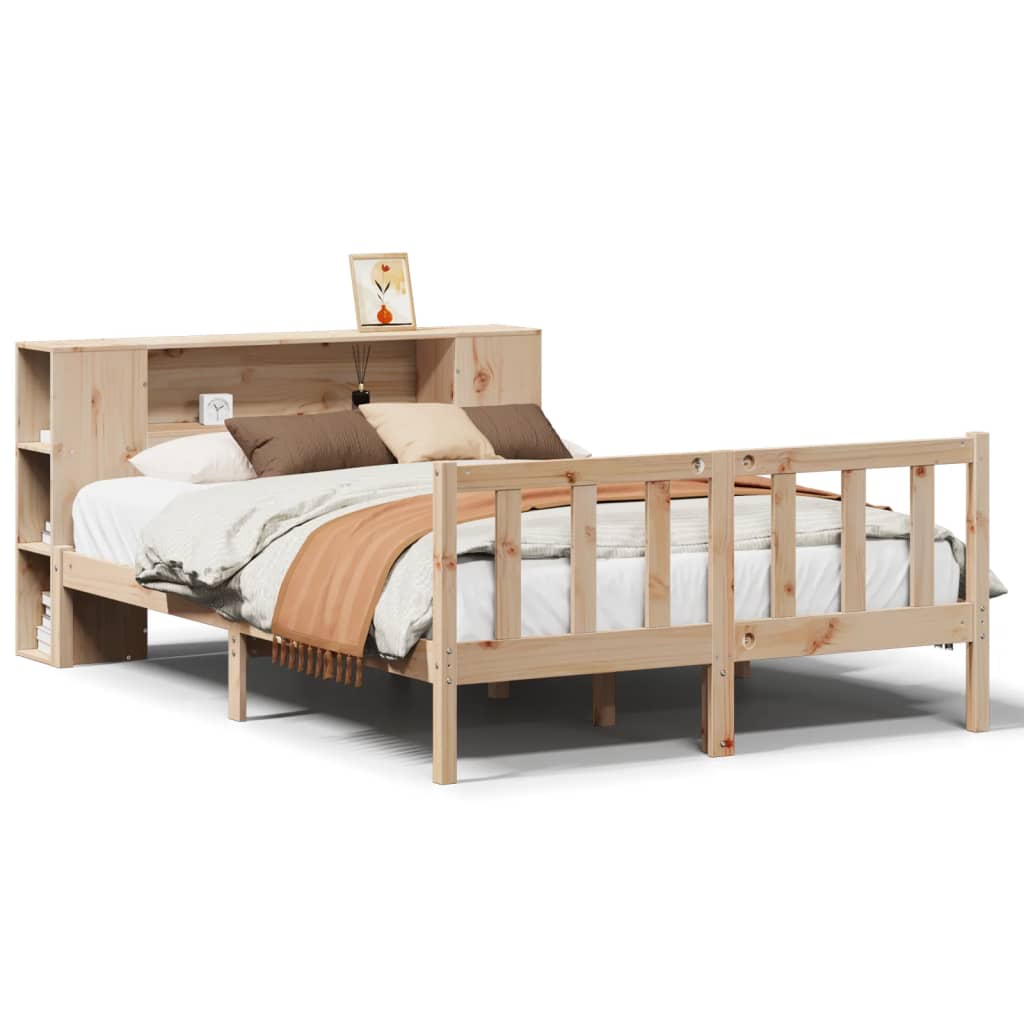 Bed met boekenkast zonder matras massief grenenhout 135x190 cm
