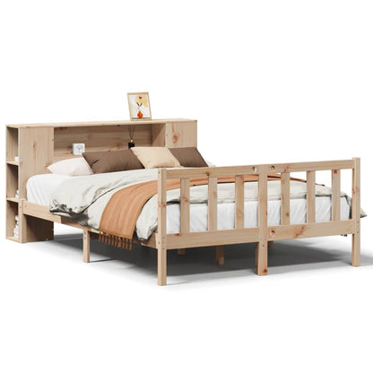 Bed met boekenkast zonder matras massief grenenhout 135x190 cm