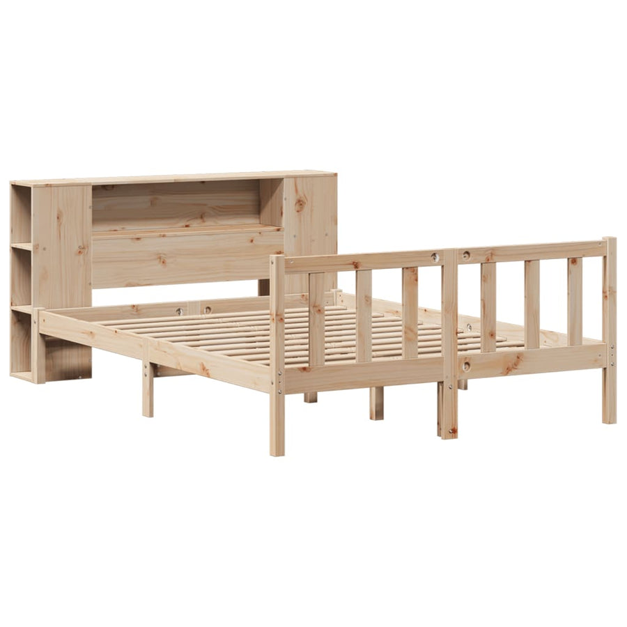 Bed met boekenkast zonder matras massief grenenhout 135x190 cm