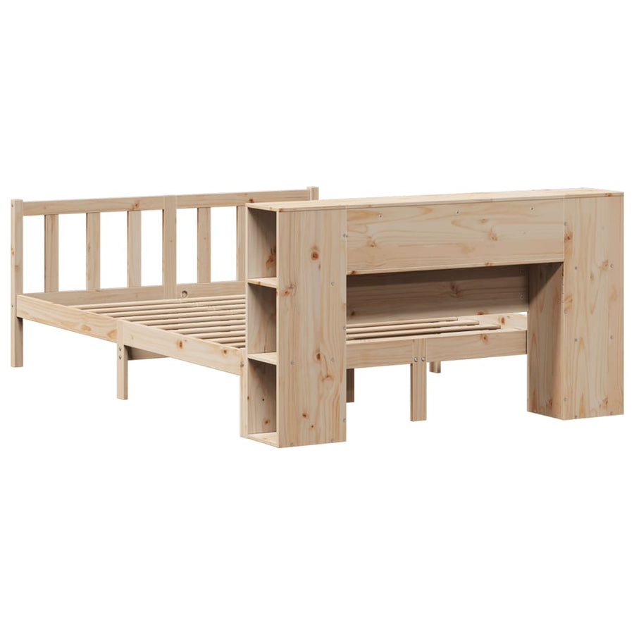 Bed met boekenkast zonder matras massief grenenhout 135x190 cm