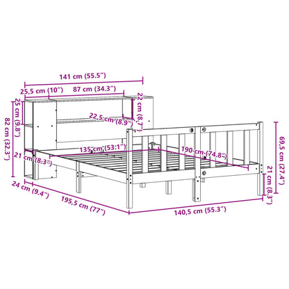 Bed met boekenkast zonder matras massief grenenhout 135x190 cm