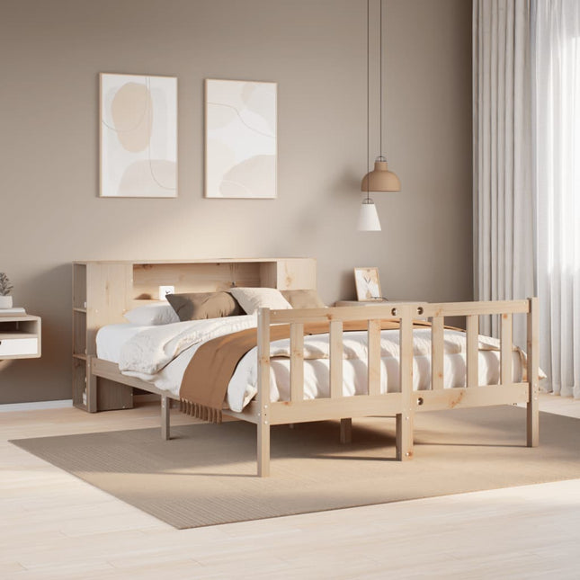 Bed met boekenkast zonder matras massief grenenhout 135x190 cm