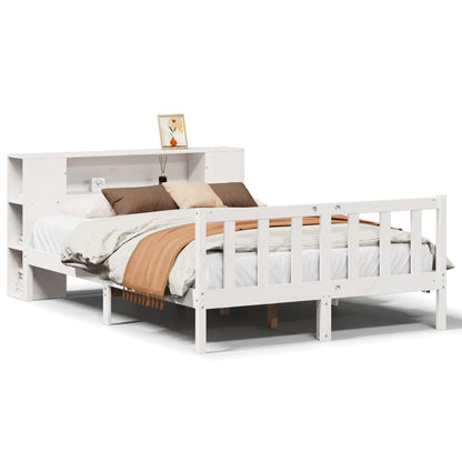Bed met boekenkast zonder matras grenenhout wit 140x190 cm