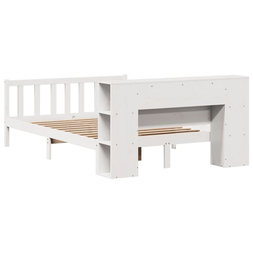 Bed met boekenkast zonder matras grenenhout wit 140x190 cm