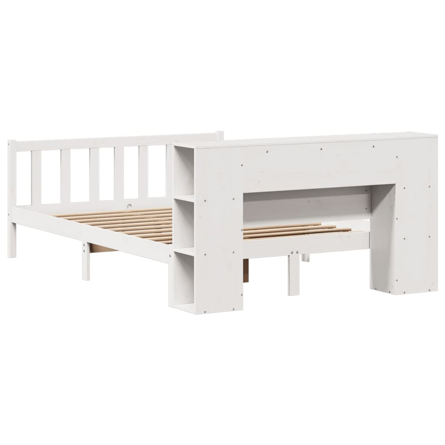 Bed met boekenkast zonder matras grenenhout wit 140x200 cm