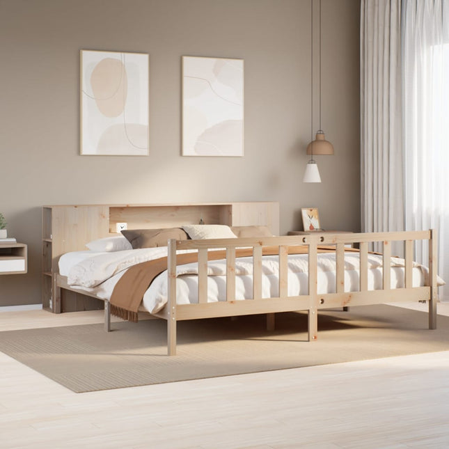 Bed met boekenkast zonder matras massief grenenhout 200x200 cm