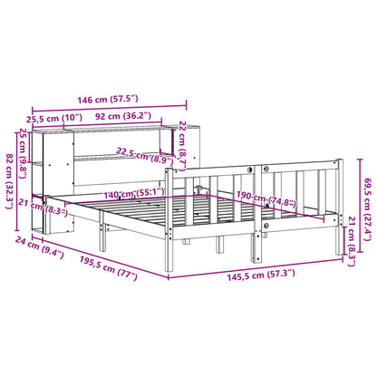 Bed met boekenkast zonder matras grenenhout wasbruin 140x190 cm