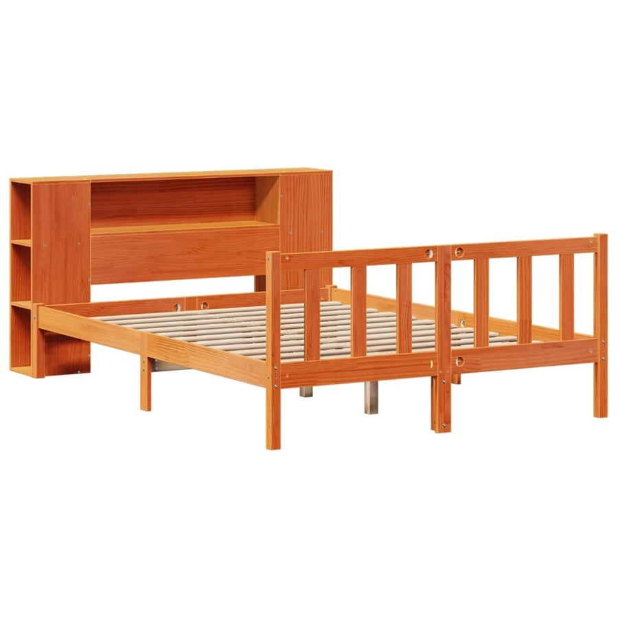 Bed met boekenkast zonder matras grenenhout wasbruin 140x200 cm