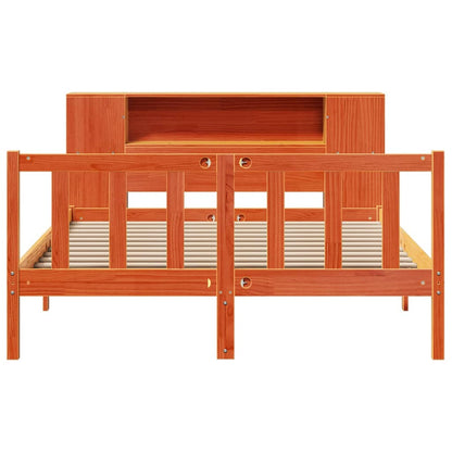 Bed met boekenkast zonder matras grenenhout wasbruin 140x200 cm