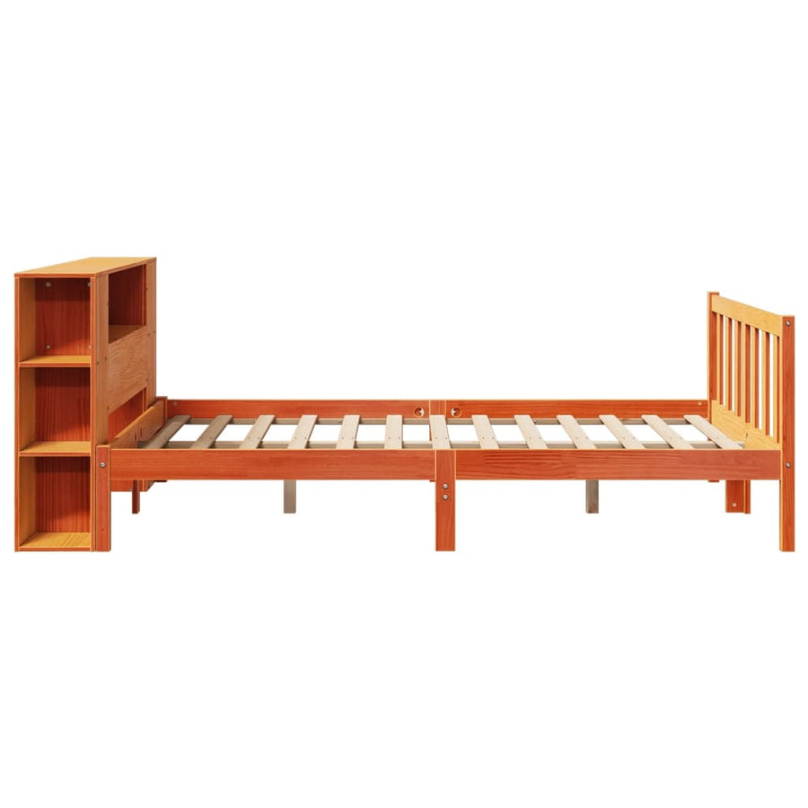 Bed met boekenkast zonder matras grenenhout wasbruin 140x200 cm