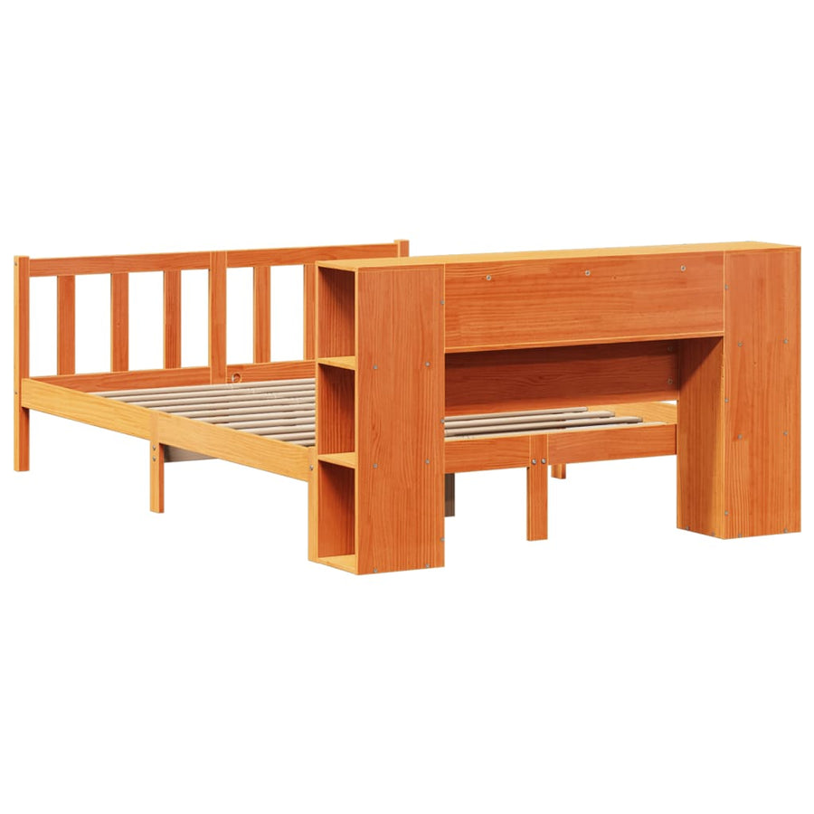 Bed met boekenkast zonder matras grenenhout wasbruin 140x200 cm