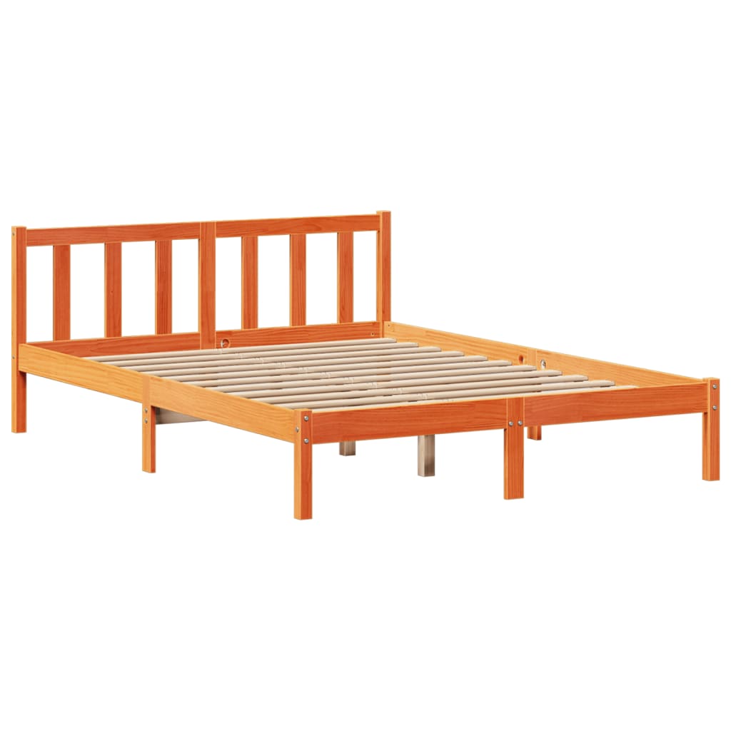 Bed met boekenkast zonder matras grenenhout wasbruin 150x200 cm