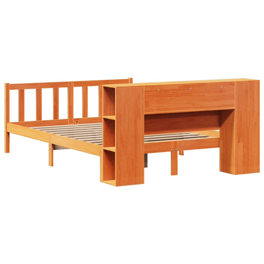Bed met boekenkast zonder matras grenenhout wasbruin 150x200 cm