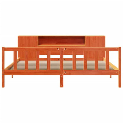 Bed met boekenkast zonder matras grenenhout wasbruin 200x200 cm