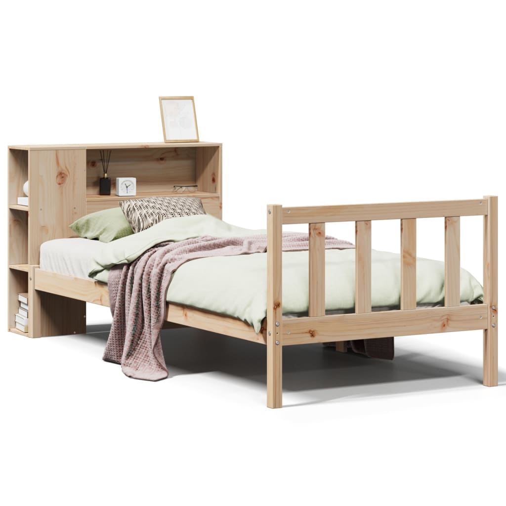 Bed met boekenkast zonder matras massief grenenhout 75x190 cm