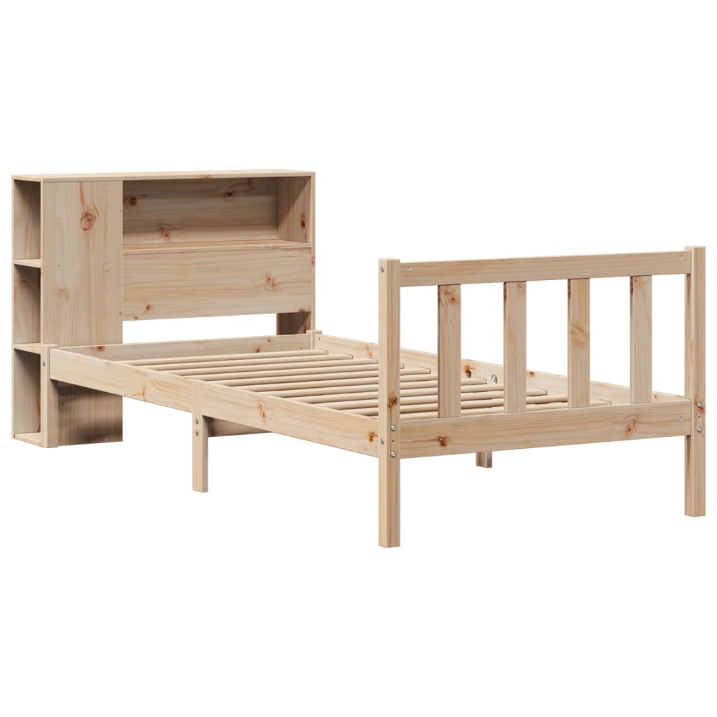 Bed met boekenkast zonder matras massief grenenhout 75x190 cm