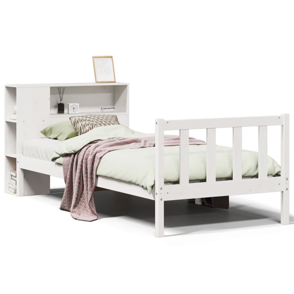 Bed Met Boekenkast Zonder Matras Grenenhout 75 x 190 cm Wit