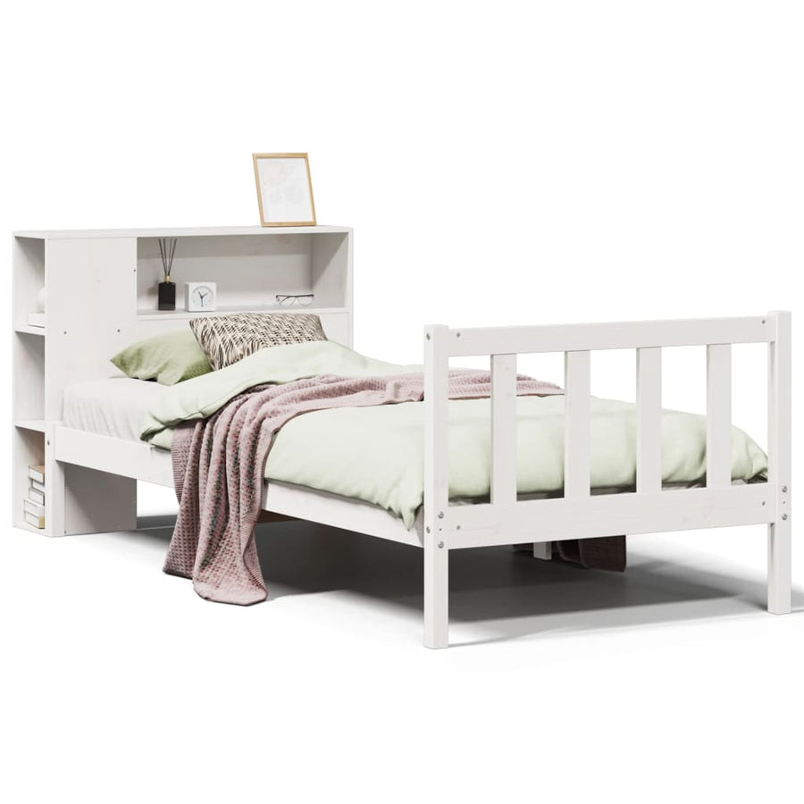 Bed met boekenkast zonder matras grenenhout wit 75x190 cm