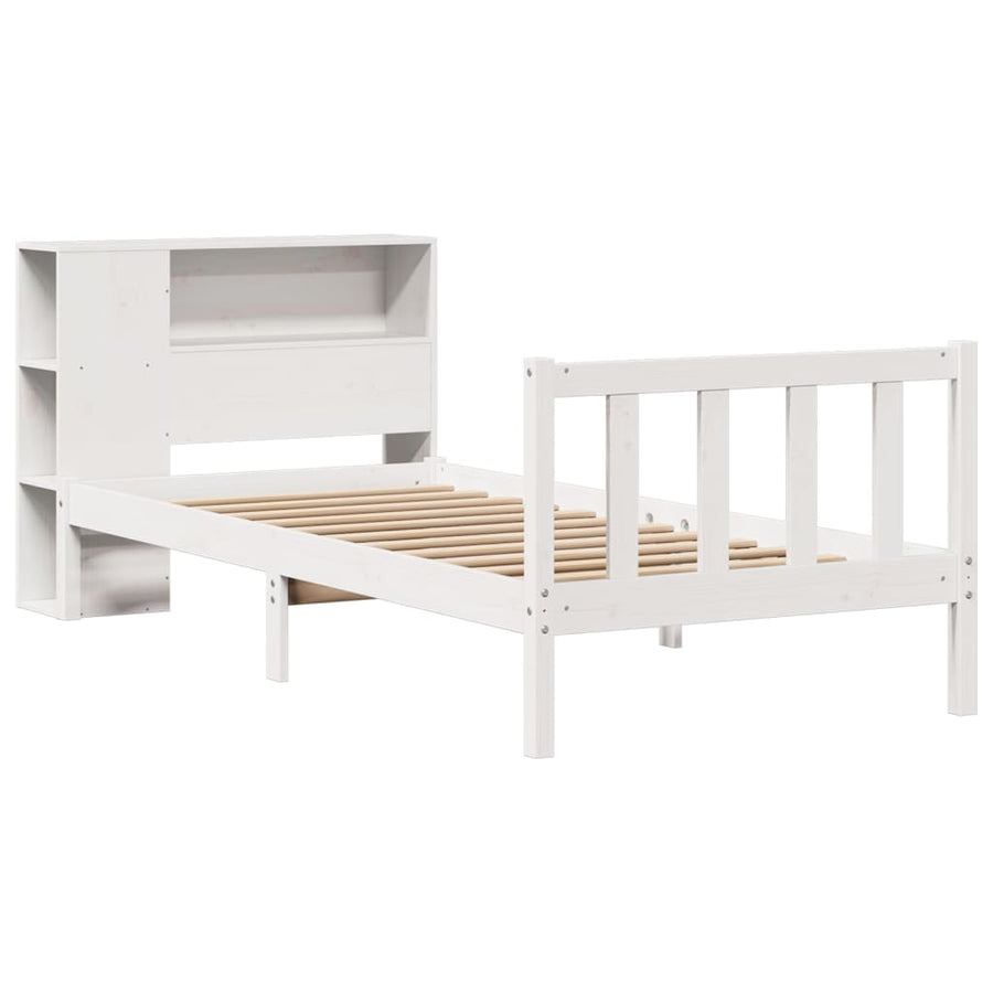 Bed met boekenkast zonder matras grenenhout wit 75x190 cm