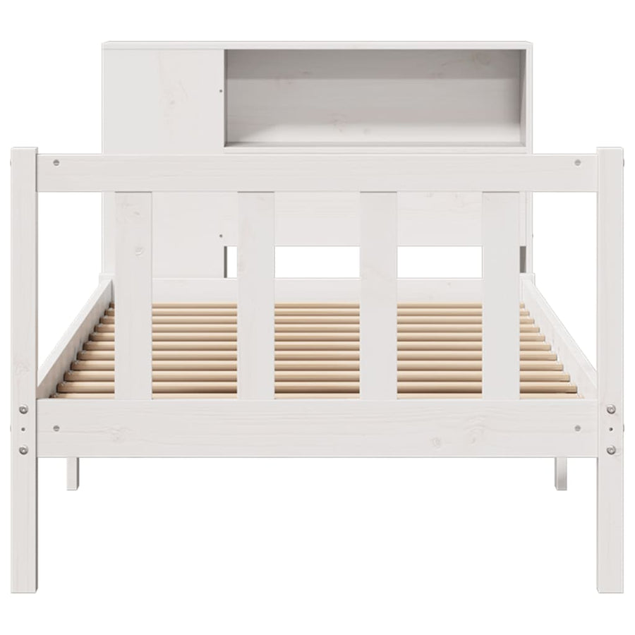 Bed met boekenkast zonder matras grenenhout wit 75x190 cm