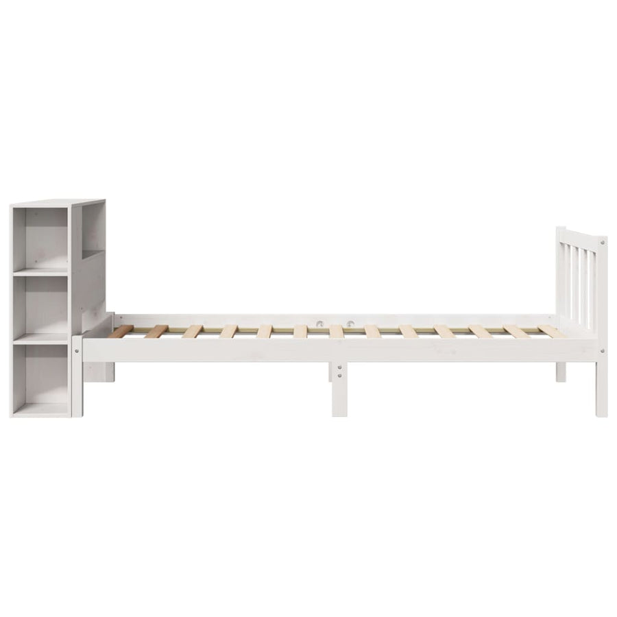 Bed met boekenkast zonder matras grenenhout wit 75x190 cm