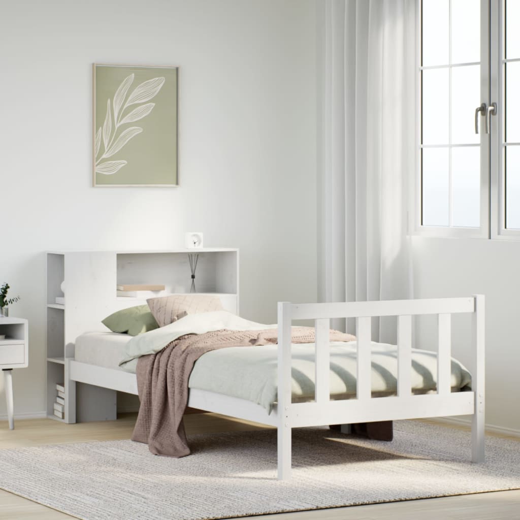 Bed Met Boekenkast Zonder Matras Grenenhout 75 x 190 cm Wit