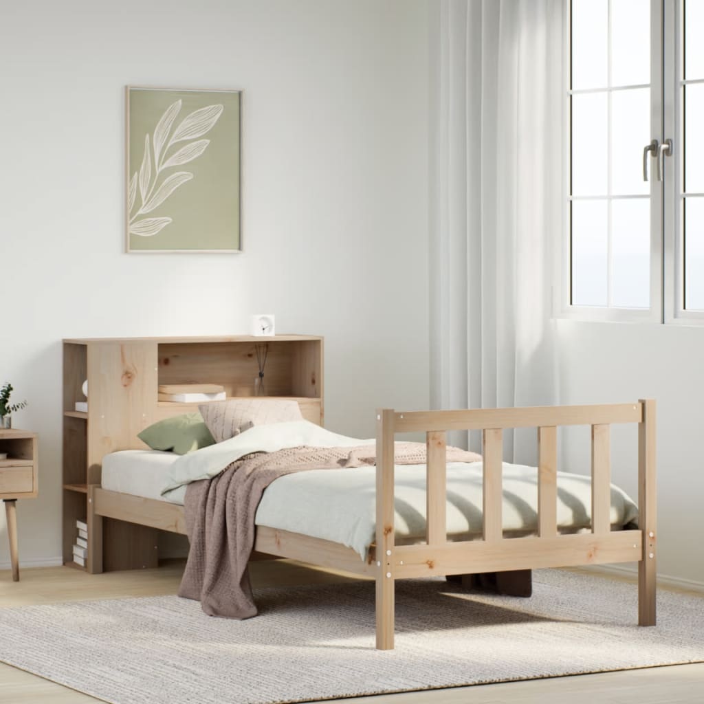 Bed met boekenkast zonder matras massief grenenhout 90x190 cm