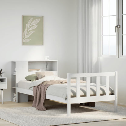 Bed met boekenkast zonder matras grenenhout wit 90x190 cm
